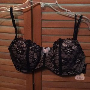 Black and pink lace bra.